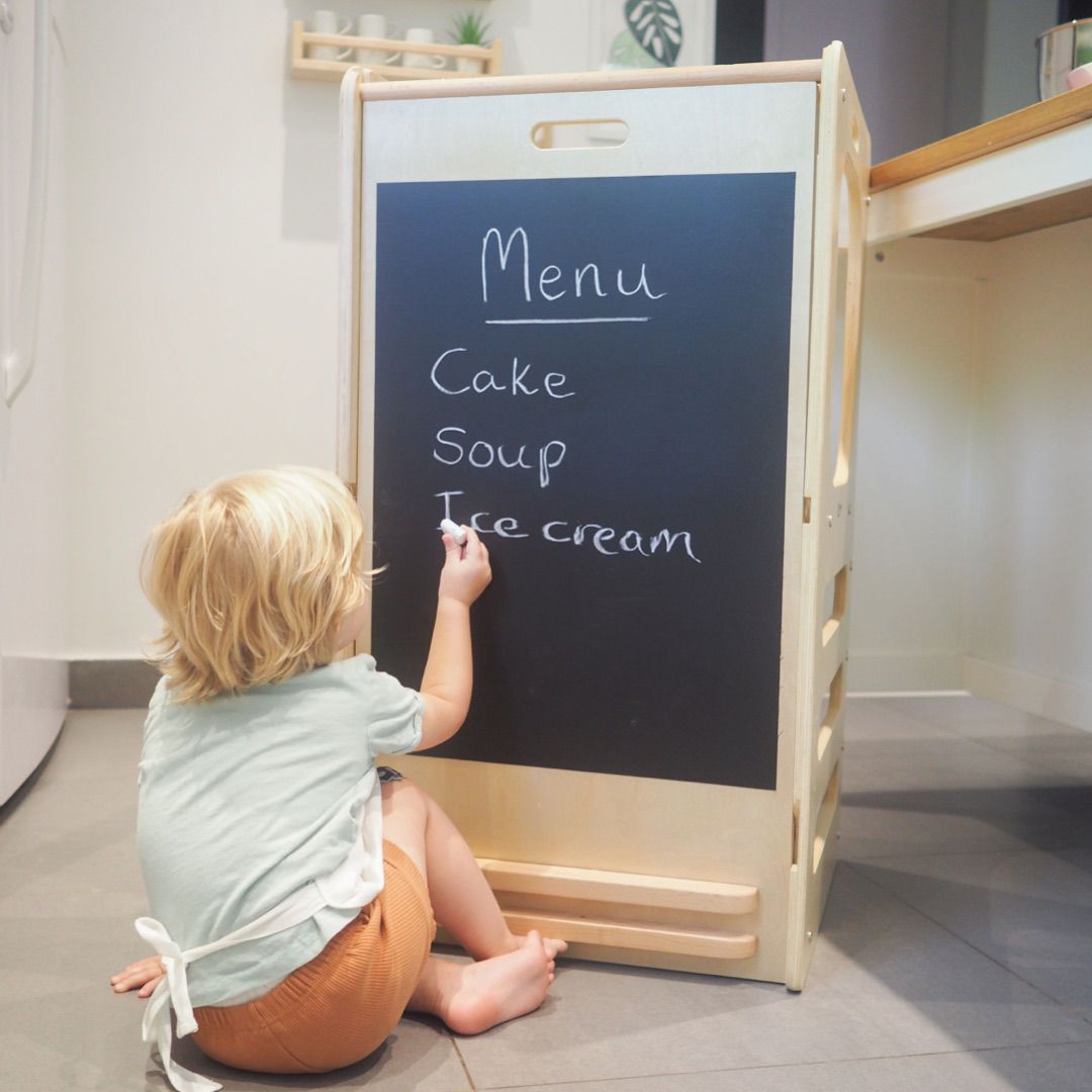 Ezzro Natural Learning Play Tower with Duo slide/chalkboard