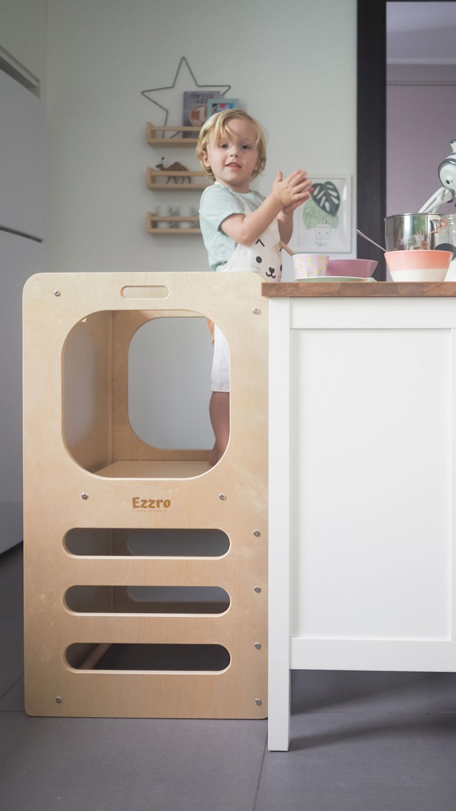 Ezzro Natural Learning Play Tower with Duo slide/chalkboard