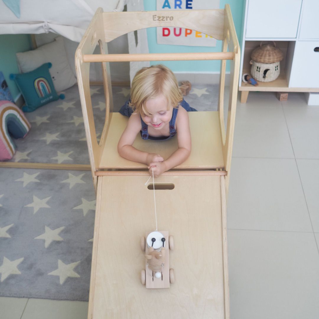 Ezzro Natural Learning Play Tower with Duo slide/chalkboard